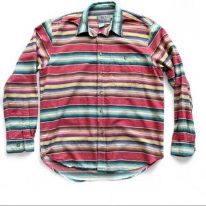 Vintage Western Boho Striped Multicolor Long-Sleeve Button-Up Shirt